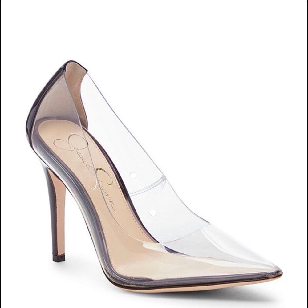 Jessica Simpson clear stiletto pointed toe pumps